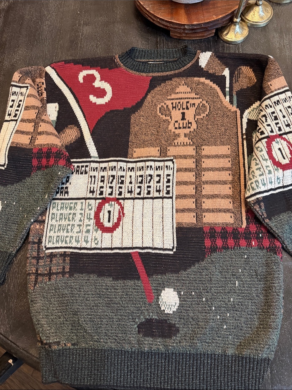 Golf-Themed Crewneck Sweater in Multicolor, vintage 1990